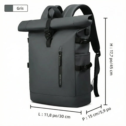 Sac à Dos Imperméable Extensible 20-27L - USB & Ordinateur 15.6" - Roll-Top Anti-Pluie