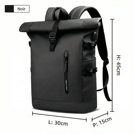 Sac à Dos Imperméable Extensible 20-27L - USB & Ordinateur 15.6" - Roll-Top Anti-Pluie