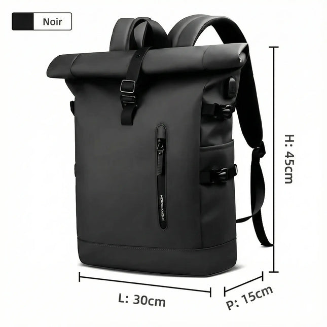Sac à Dos Imperméable Extensible 20-27L - USB & Ordinateur 15.6" - Roll-Top Anti-Pluie