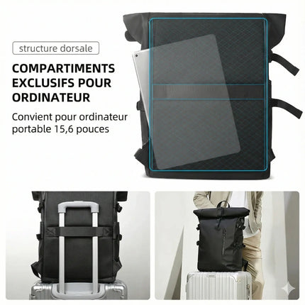 Sac à Dos Imperméable Extensible 20-27L - USB & Ordinateur 15.6" - Roll-Top Anti-Pluie