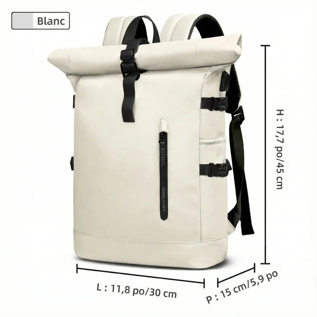 Sac à Dos Imperméable Extensible 20-27L - USB & Ordinateur 15.6" - Roll-Top Anti-Pluie