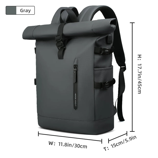 Sac à Dos Imperméable Extensible 20-27L - USB & Ordinateur 15.6" - Roll-Top Anti-Pluie