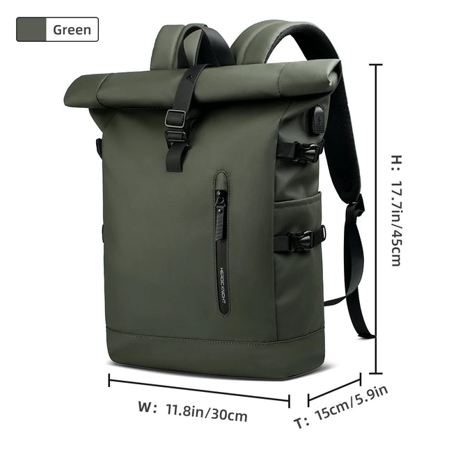 Sac à Dos Imperméable Extensible 20-27L - USB & Ordinateur 15.6" - Roll-Top Anti-Pluie