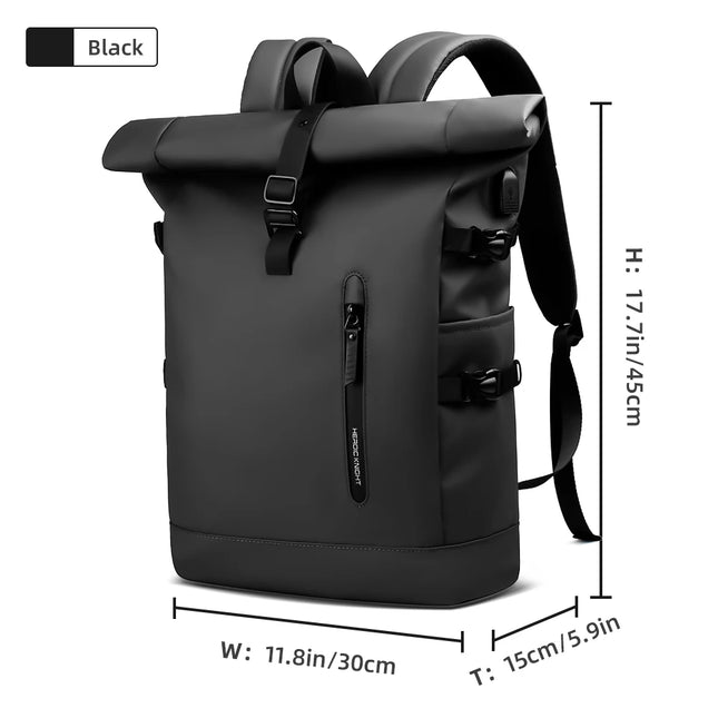 Sac à Dos Imperméable Extensible 20-27L - USB & Ordinateur 15.6" - Roll-Top Anti-Pluie