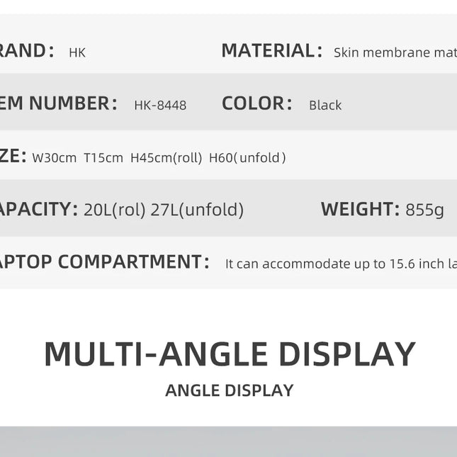 Sac à Dos Imperméable Extensible 20-27L - USB & Ordinateur 15.6" - Roll-Top Anti-Pluie