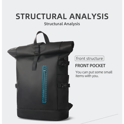 Sac à Dos Imperméable Extensible 20-27L - USB & Ordinateur 15.6" - Roll-Top Anti-Pluie