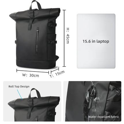 Sac à Dos Imperméable Extensible 20-27L - USB & Ordinateur 15.6" - Roll-Top Anti-Pluie