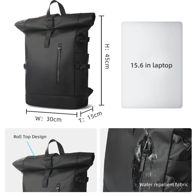 Sac à Dos Imperméable Extensible 20-27L - USB & Ordinateur 15.6" - Roll-Top Anti-Pluie