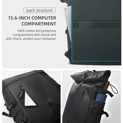 Sac à Dos Imperméable Extensible 20-27L - USB & Ordinateur 15.6" - Roll-Top Anti-Pluie