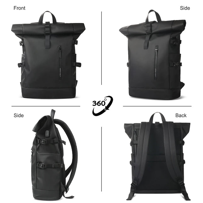 Sac à Dos Imperméable Extensible 20-27L - USB & Ordinateur 15.6" - Roll-Top Anti-Pluie