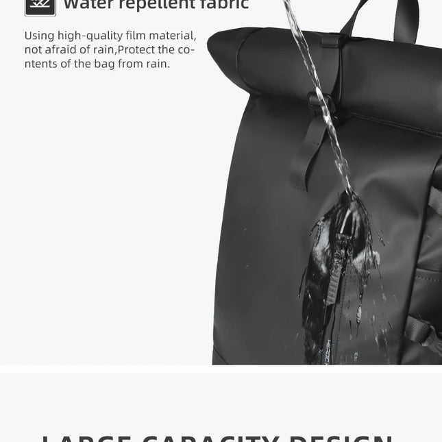 Sac à Dos Imperméable Extensible 20-27L - USB & Ordinateur 15.6" - Roll-Top Anti-Pluie